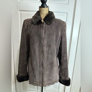 Liz Claiborne Luxe Leather Coat with Faux Fur Trim – XL